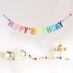 Produktbild: Hefoklu Happy Birthday Banner Geburtstagsdeko Pre-Strung Bunte Dekoration Girlande Erste Baby Dusche Regenbogen Party Supplies Papier Flagge Buchstaben für Erwachsene, Kinder, Mädchen, Frauen Deko