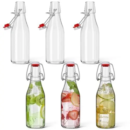 Produktbild: HEFTMAN Clip-Top Einmachflaschen – 6 Packung mit 250 ml transparenten Glasflaschen mit luftdichten Verschlüssen, Bügelverschlussflaschen für Bierbrauen, Wein, Gewürze, Getränke, Öl und Essig - 6 Stück