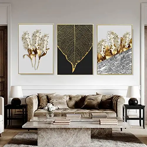 Produktbild: HEHGVCF Modern Gold Pflanzen Leinwand, Bild Auf Leinwand Pflanzenblatt, Poster 50x70cm, Wandbild Print Bilder Kunstposter Wohnzimmer Deko Ohne Rahmen *3 (40 x 60cm)
