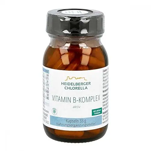 Produktbild: Heidelberger Chlorella – B-Life® Vitamin B-Komplex aktiv Kapseln, aktives Folat (5-MTHF als Quatrefolic®), hochdosiert, gute Bioverfügbarkeit, vegan, 33 g, 60 Kapseln