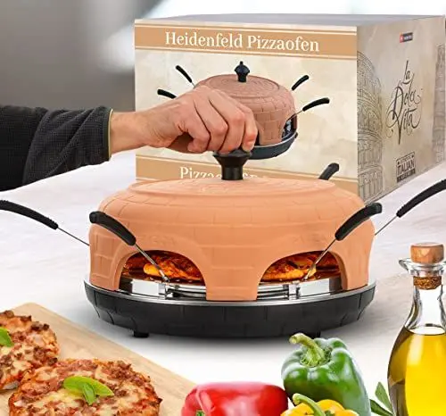 Produktbild: Heidenfeld Pizzaofen | Pizzachef für 6 Personen - 1100 Watt bis 300°C - Backofen - Pizzaofen elektrisch - Pizza Ofen - Pizza Maker - Pizzamaker - Elektro Pizzaofen Raclette - Elektrischer Pizza-Ofen