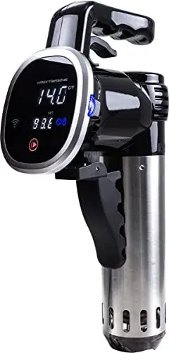 Produktbild: Heidenfeld Sous Vide Garer HF-SV300 - 𝟯 𝐉𝐀𝐇𝐑𝐄 𝐆𝐀𝐑𝐀𝐍𝐓𝐈𝐄 auf Sous Vide Stick - App Steuerung - 1.000 Watt - 7-8 Liter/Minute - 2800 U/m - 14.4 cm Eintauchtiefe (Silber Schwarz)