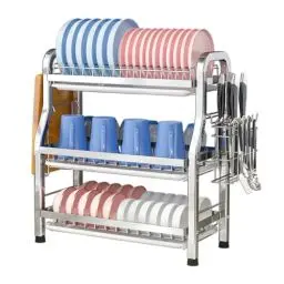 Produktbild: Heikoeco® Abtropfgestell Geschirr, Geschirrabtropfgestell, Abtropfgestell, V2A Edelstahl, mit Zubehör und Abtropfgitter für Küche(Edelstahl, 3 Ebenen)