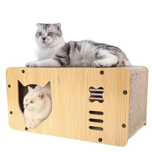 Produktbild: Heikoeco® Katzenhöhle mit Kratzbrett, XXL Katzenhaus Indoor aus Pappe, Kratzpappe für Katzen, Kratzpad Lounge, Langlebiges Katzenspielzeug 55 * 29 * 28cm (Katzenkopf)