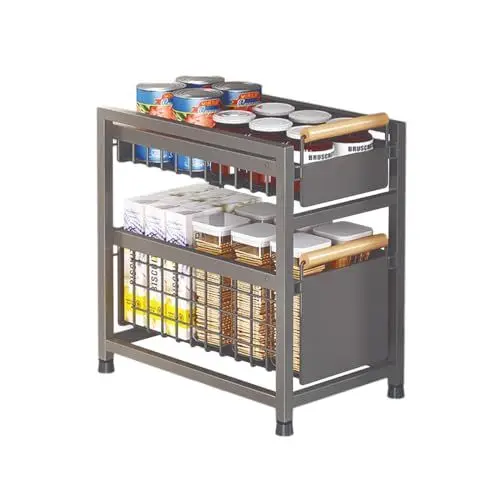 Produktbild: Heikoeco® Küchen Organizer, Gewürz Organizer, Schrank Organizer mit Schiebeschubladen, unter dem Waschbecken, Schubladen Organizer Küche, Organizer Küche (Grau, 2 Ebene klein)