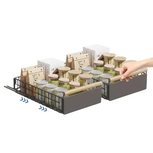 Produktbild: Heikoeco® Organizer Schublade, Schrank Organizer mit Griff aus Metall, Faltbare Teleskopschublade für Schränke, Küchenschrank Organizer ohne Bohren (9 cm hoch, 2 Stk.)