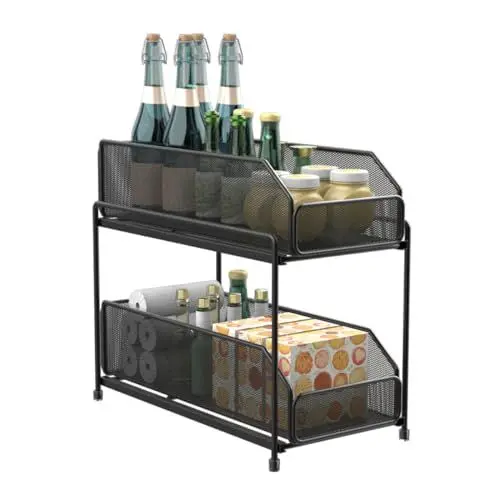 Produktbild: Heikoeco® Schrank Organizer, Gewürzregal, Baskets Organizer, 2-stöckiger Schrank-Organizer, unterteilten herausziehbaren Aufbewahrungsbehältern, Schubladen Organizer Küche (schwarz)