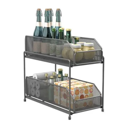 Produktbild: Heikoeco® Schrank Organizer, Gewürzregal, Baskets Organizer, 2-stöckiger Schrank-Organizer, unterteilten herausziehbaren Aufbewahrungsbehältern, Schubladen Organizer Küche (silber)