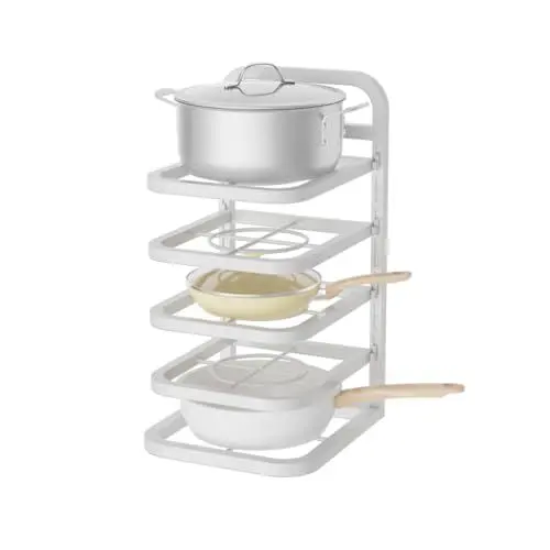 Produktbild: Heikoeco® Töpfe und Pfannen Organizer, Küchen Organizer, Schrank Organizer, Verstellbares Pfannen-Organizer-Regal, Organizer mit 4 Ebenen, Küche, Bad, Büro (Weiß, 5 Ebene)