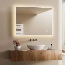 Produktbild: Heilmetz Badspiegel mit Beleuchtung 80x60 cm, LED Badezimmerspiegel, 3 Lichtfarben 3000K/4000K/6500K, Dimmbar, Touch-Schalter, Spiegel mit Beleuchtung, Vertikal/Horizontal Montage