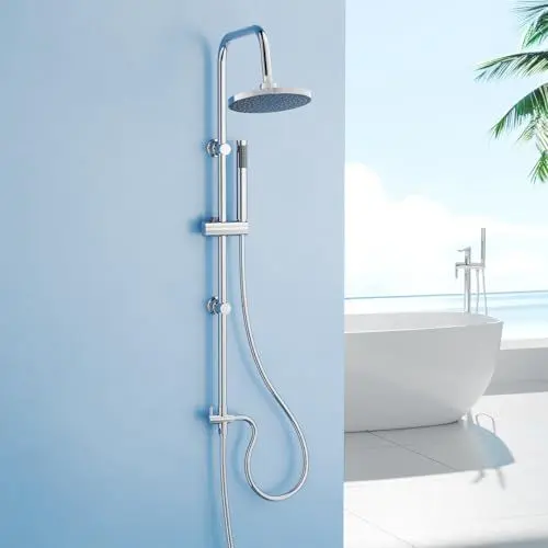Produktbild: Heilmetz® Duschsystem ohne Armatur 2 in 1 Regendusche Duschstangeset Duschsäule mit Kopfbrause (⌀ 200 mm), Handbrause und 1.5m Schlauch,Duschset Chrom
