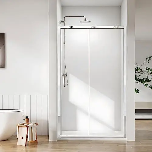 Produktbild: Heilmetz Duschtür Nische 140cm Duschabtrennung Schiebetür Nischentür Dusche Glastür Duschwand Duschschiebetür ESG Echtglas mit Nano Beschichtung Doppel Schwingtür Verstellbereich von 137-140 Höhe 185