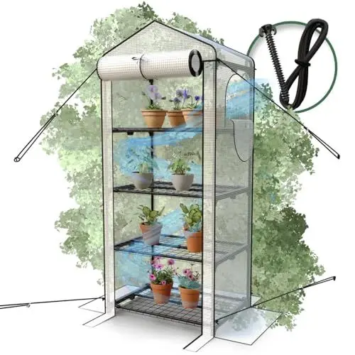 Produktbild: Heimfleiss® Foliengewächshaus mit 4 Ebenen | Balkon Gewächshaus klein | Garten Anzuchthaus Sturm- & Winterfest | Pflanzenzelt aus Folie & Metallgestell | Anzuchtregal Greenhouse Balkongewächshaus