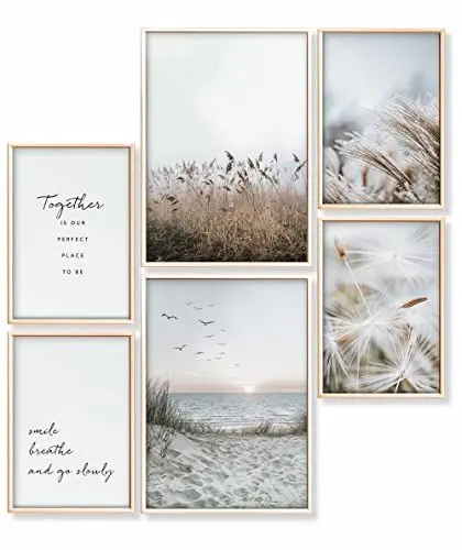 Produktbild: Heimlich® Premium Poster Set OHNE Bilderrahmen | 2 x DIN A3 & 4 x DIN A4 - ca. 30x42 & 21x30 | Stilvolle Poster Collagen mit passenden Bilder als Wanddeko » Beige Strand Gras «