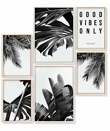 Produktbild: Heimlich® Premium Poster Set OHNE Bilderrahmen | 2 x DIN A3 & 4 x DIN A4 - ca. 30x42 & 21x30 | Stilvolle Poster Collagen mit passenden Bilder als Wanddeko » Monstera Schwarz-Weiss «
