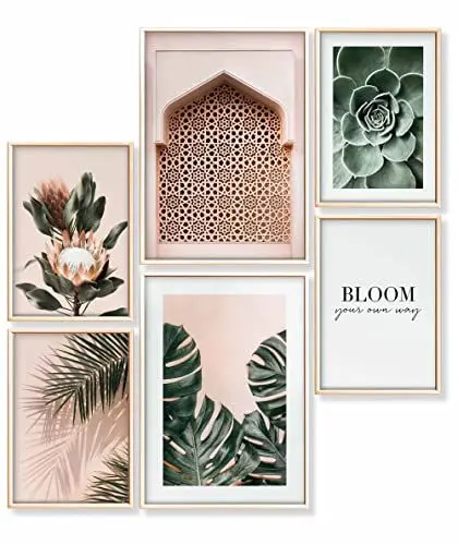 Produktbild: Heimlich® Premium Poster Set OHNE Bilderrahmen | 2 x DIN A3 & 4 x DIN A4 - ca. 30x42 & 21x30 | Stilvolle Poster Collagen mit passenden Bilder als Wanddeko » Pastell Monstera Pflanzen «