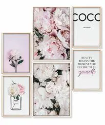 Produktbild: Heimlich – Posterset – 2 x A3 (30 x 42 cm) + 4 x A4 (21 x 30 cm) – Premium-Poster – Ungerahmte Drucke – Moderner Stil – Pfingstrose, Rose, Kokosnuss