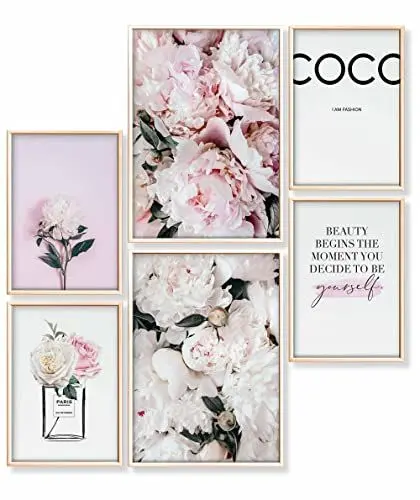 Produktbild: Heimlich – Posterset – 2 x A3 (30 x 42 cm) + 4 x A4 (21 x 30 cm) – Premium-Poster – Ungerahmte Drucke – Moderner Stil – Pfingstrose, Rose, Kokosnuss
