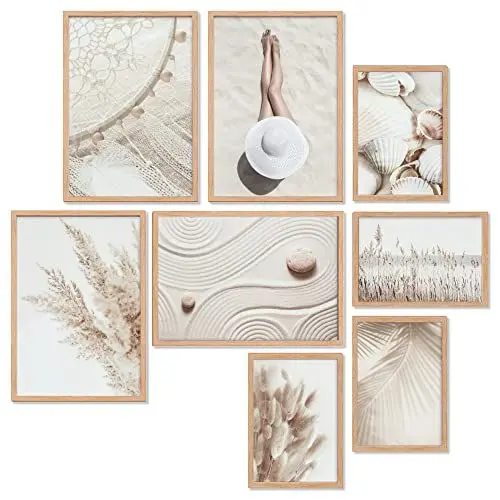 Produktbild: Heimlich® Premium Poster Set OHNE Bilderrahmen | 4 x DIN A3 & 4 x DIN A4 - ca. 30x42 & 21x30 | Stilvolle Poster Collagen mit modernen Bilder als Wanddeko |» Sand und Meer «