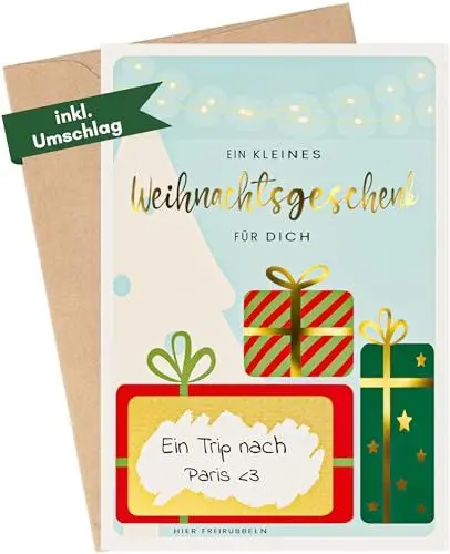 Produktbild: Heimonie Weihnachtskarte Gutschein Karte zum freirubbeln - Geschenkgutschein Karte mit Rubbelaufkleber zum selber ausfüllen - Weihnachten Rubbellos Gutscheinkarte zum freirubbeln