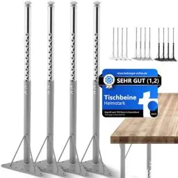 Produktbild: HEIMSTARK 52-75 cm höhenverstellbare Tischbeine - Super-belastbar (Wackelfrei) Metall im 4er Set | Verstellbare Schreibtischbeine - Füße für Funktionale Möbel
