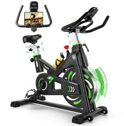 Produktbild: Heimtrainer Fahrrad, Riksion Hometrainer mit Flüsterleisem Magnetwiderstand, Spinning Bike Indoor bis 160 kg belastbar, Robuster Rahmen, Verstellbarer Widerstand und Transportrollen