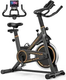 Produktbild: Heimtrainer Fahrrad, UREVO 10kg Schwungrad Spinning Bike Indoor mit 120 kg Gewichtskapazität, einstellbarem Widerstand und LCD-Monitor für Heimtraining