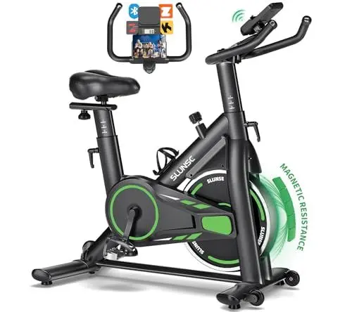 Produktbild: Heimtrainer Fahrrad mit APP, SLUNSE Hometrainer Ergometer mit LCD-Monitor, Leises Magnetisch Spinning Bike Indoor mit Verstellbarem Widerstand, Fitnessbike bis 180KG für Kardio-Training zu Hause