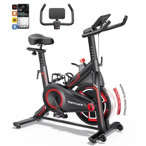 Produktbild: 2025 Heimtrainer Fahrrad mit Schlau APP, Leiser Spinning Bike Indoor mit 0-100% Magnetischem Widerstand, 15 KG Schwungrad, LCD, Fitnessbikes Bis 150 KG, mit Tablet-Halter
