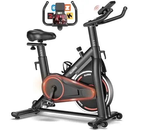Produktbild: Heimtrainer Fahrrad mit App, SLUNSE Leises Hometrainer Ergometer mit Verbessertem LCD-Monitor, Spinning Bike Indoor mit Verstellbarem Widerstand, Fitnessbike bis 160KG für Kardio-Training zu Hause