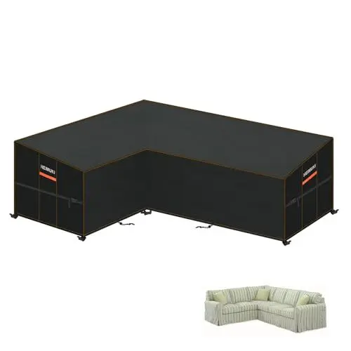 Produktbild: HEIMUNI Gartenmöbel Abdeckung für L-Form Sofas Wasserdicht Ecksofa Abdeckplane mit Belüftungsöffnungen, Winddicht Lounge Abdeckung Loungemöbel Abdeckhaube für L Form Lounge 180x250x90x80/65cm