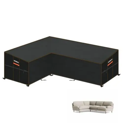 Produktbild: HEIMUNI Gartenmöbel Abdeckung für L-Form Sofas Wasserdicht Ecksofa Abdeckplane mit Belüftungsöffnungen, Winddicht Lounge Abdeckung Loungemöbel Abdeckhaube für L Form Lounge 210x260x90x80/65cm