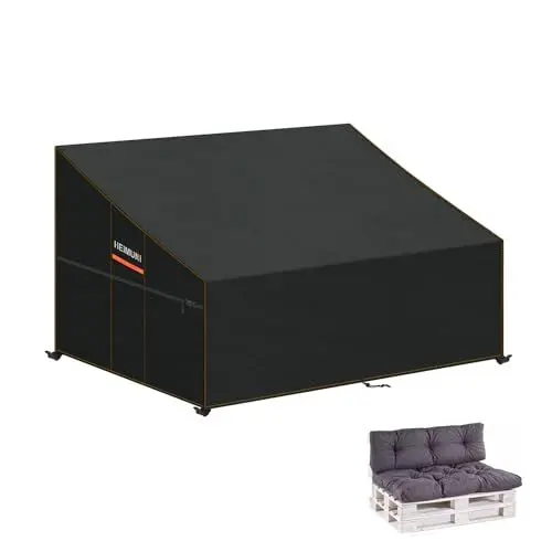 Produktbild: HEIMUNI Palettenbank Abdeckung Wasserdicht, Paletten-Sofabezug, Palettenbank Schutzhülle Winterfest, Anti-UV Abdeckung für Palettenkissen, Abdeckhauben für Palettensofa Palettencouch 138x99x80/40cm