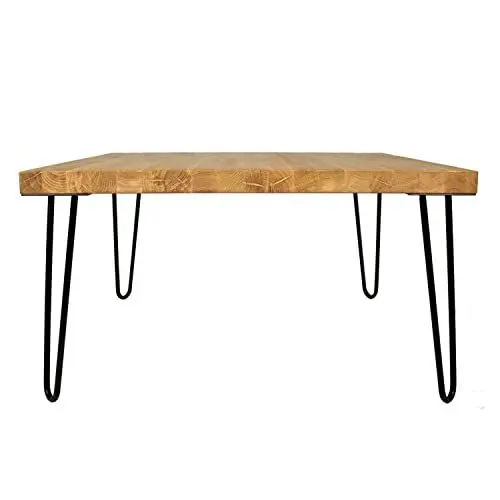 Produktbild: heimzeit Beistelltisch quadratisch aus hochwertigem Massivholz Eiche (Dicke: 4 cm, Maße: 80 x 80 cm) - Couchtisch (FSC-Zertifiziert) im stilvollen Industriedesgin mit schwarzen Hairpin Legs (41 cm)