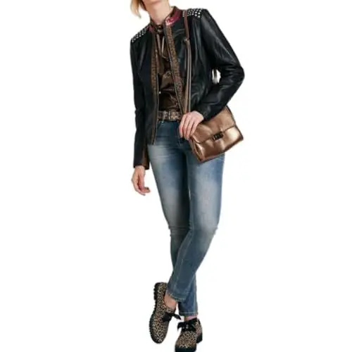 Produktbild: Heine STYLE Rebel Elegance Nieten-Lederjacke | Trend & Chic (DE/NL/SE/PL, Numerisch, 36, 38, Regular, Regular, Schwarz)