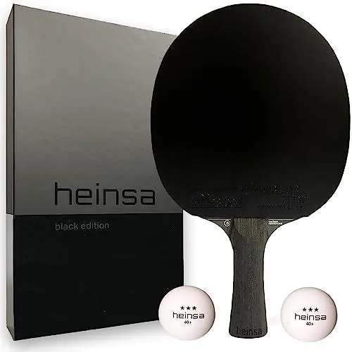 Produktbild: heinsa Carbon Tischtennisschläger Black Edition ITTF-Wettkampf zugelassen | Mehr Power & Spin im Spiel erreichen | Tischtennisschlaeger Set mit Aufbewahrungsbox und extra Tischtennisbällen