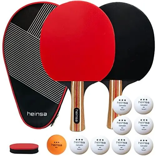Produktbild: heinsa Premium Tischtennisschlaeger Set - 2 Tischtennisschläger Set Profi, Tischtennis Set mit Tischtennis-Bälle und Tasche (Tischtennisschläger Set mit extra Bälle)