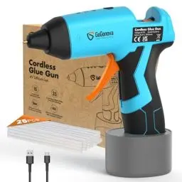 Produktbild: Heißklebepistole Akku, GoGonova Heißklebepistole Kabellos kann 15S Schnelles Aufheizen, Klebepistole mit 25 Klebestiften 7mm, 2000 mAh Akku, für DIY, Handwerk und schnelle Reparaturen, Blau