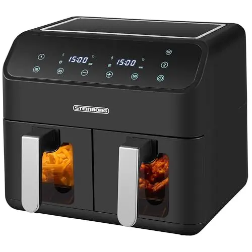 Produktbild: Heißluftfritteuse 2 Kammern 8 Liter Heissluftfritteuse Fritteuse Grillen Backen Dörren Dörrautomat Frittieren XXL Air Fryer Friteuse ohne Öl Heißluftofen Heißluftgrill 4 in 1 Mini Backofen