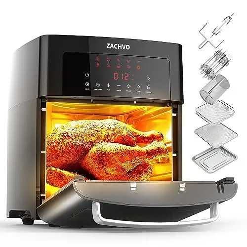 Produktbild: ZACHVO Heißluftfritteuse XXXL, 15L Airfryer mit 1700W, 10 Programme, Timerfunktion, Touchdisplay, Drehgrill Dörrautomat, fettarm, energiesparend frittieren Sichtfenster, Dehydrator, inkl. Zubehör