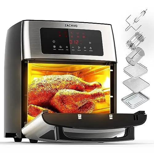 Produktbild: Heißluftfritteuse XXL - ZACHVO Airfryer 15L - 10 Programme Heissluftfriteuse 1700W mit LCD Touchscreen - Air Fryer Frittieren ohne Öl, 7 Zubehör, 90% Weniger Fett - Backofen Grill Dörrautomat in Einem