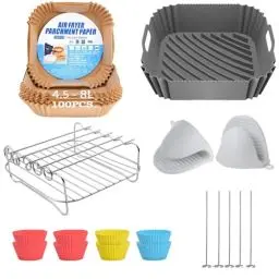 Produktbild: Heißluftfritteuse Zubehör,Airfryer xxl zubehör Kompatibel für Philips Airfryer XL 6,2L XXL 7,2L, COSORI 5,5L 4,7L, Cecotec 6L Airfryer Silikonform,13PCS heissluftfritteuse zubehör für 4,7-8L