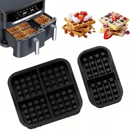 Produktbild: Heißluftfritteuse Zubehör, 2 Stück Waffeleinsatz für Philips Airfryer 3000 Serie NA350, Silikon Waffelform Zubehör für Dual Basket 6L/3L, Heißluftfritteuse Antihaft, BPA-frei