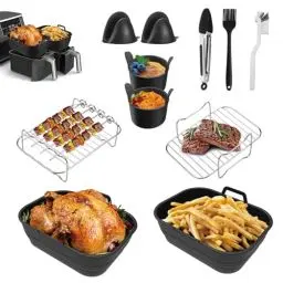 Produktbild: Heißluftfritteuse Zubehör, Faltbar Airfryer Zubehör für Ninja Foodi Max Dual Zone AF400EU AF300EU AF400EUCP, Silikoneinsatz Air Fryer Accessories für Dual Zone 7.6L-9.5L Heißluftfritteuse（11PCS）