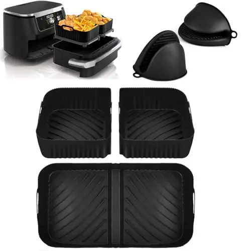 Produktbild: Heißluftfritteuse Zubehör für Ninja Foodi Flexdrawer 10,4 L AF500EU,3 Pcs Airfryer Silikonform Wiederverwendbar Airfryer Zubehör für Ninja AF500EU AF500EUCP(2pcs 18 * 20 * 10cm+1pc36*20 * 10cm kits)