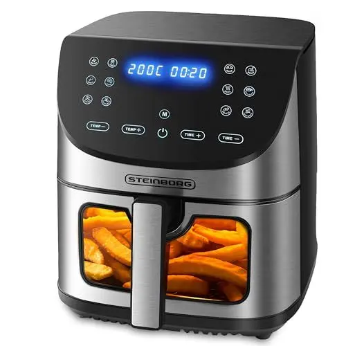 Produktbild: Heißluftfritteuse | 8 Liter | Heissluftfritteuse | 4 in 1 Mini Backofen | Fritteuse | Dörrautomat | Grillen Backen Dörren Frittieren | Friteuse ohne Öl | Air Fryer | Heißluftofen | Heißluftgrill