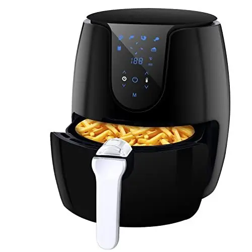 Produktbild: Heißluftfritteuse mit 6 Verschiedenen Kochprogrammen Heissluftfritteuse ohne Öl, einfach zu reinigen, LED-Touchscreen mit Rezeptbuch 1500W Fritteuse(MEHRWEG) ,Schwarz