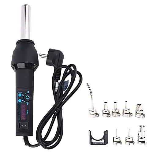 Produktbild: Heißluftpistole, Heißluftpistole mit Einstellbarer Temperatur, 8 Düsen und Halterung, Präzisions-PID-Technologie, LED-Anzeige (EU-Stecker 220 V)