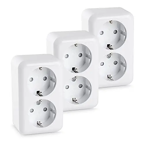 Produktbild: HEITECH Aufputz Schutzkontakt Steckdose 2fach - Neues Modell - 3x Wandsteckdose für Innenbereich 250 VAC 16A IP20 - Schuko Steckdose innen Aufputzsteckdose Schutzkontaktsteckdose