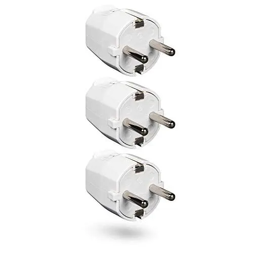 Produktbild: HEITECH PVC Schutzkontakt Stecker bruchsicher - 3x Schutzkontaktstecker weiß, 250V, 16A, IP20 für Innenbereich - Schuko Stecker